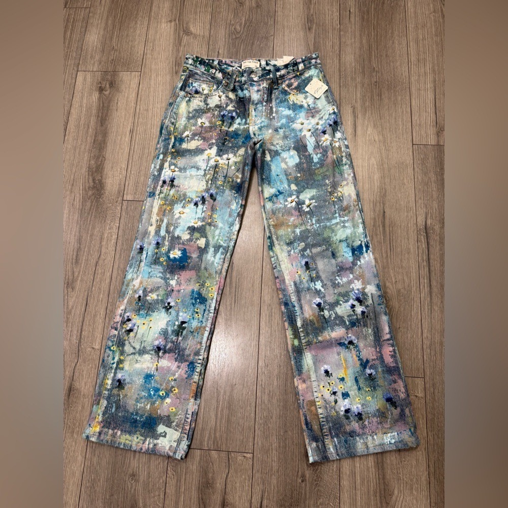 Free People Tennessee Low Rise Illusion Jeans Womens 24 Hand Painted 90s Retro